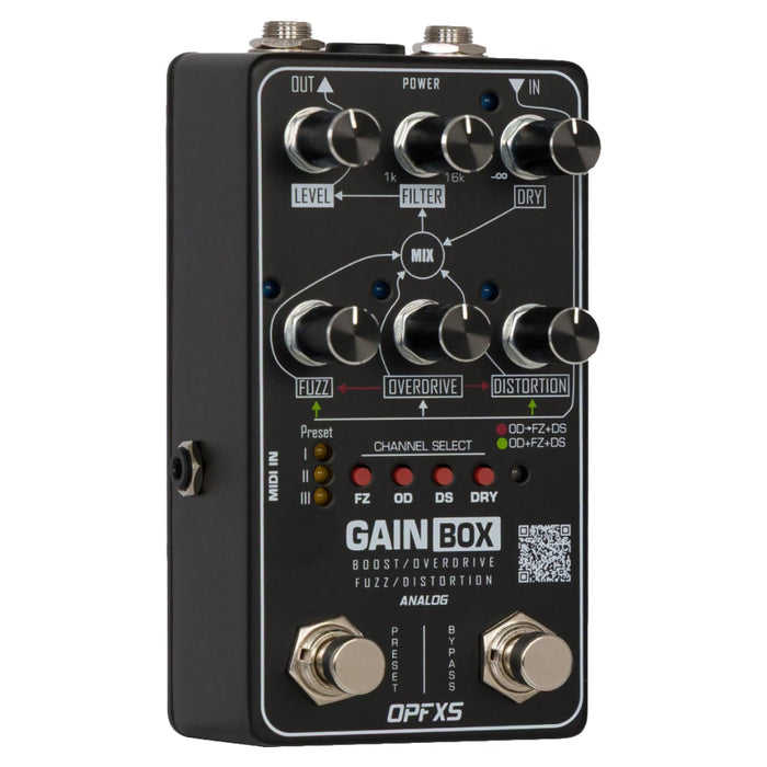 OPFXS Gain Box Analog Multi-Gain Boost + Overdrive + Fuzz + Distortion Pedal w/ MIDI