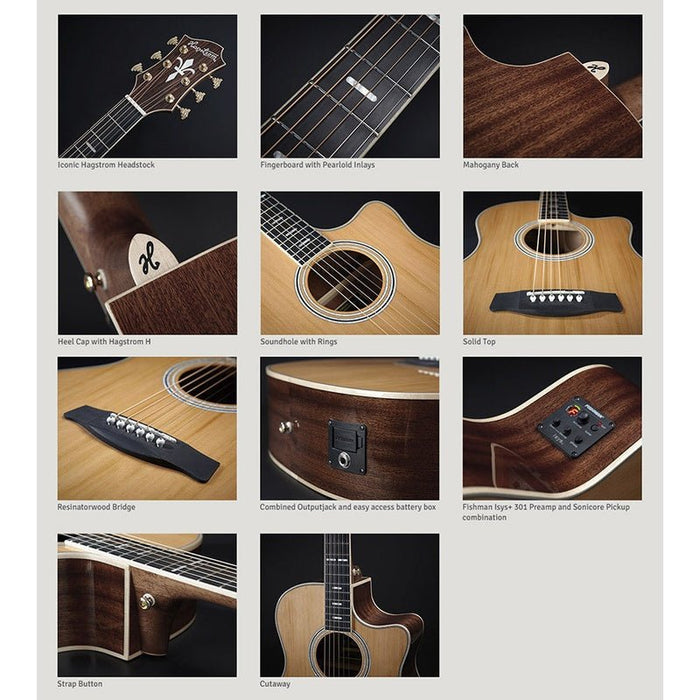 Hagstrom Elfdalia II Series Grand Auditorium AC/EL Guitar with Cutaway in Natural (HSELGRA2CE) - Gsus4