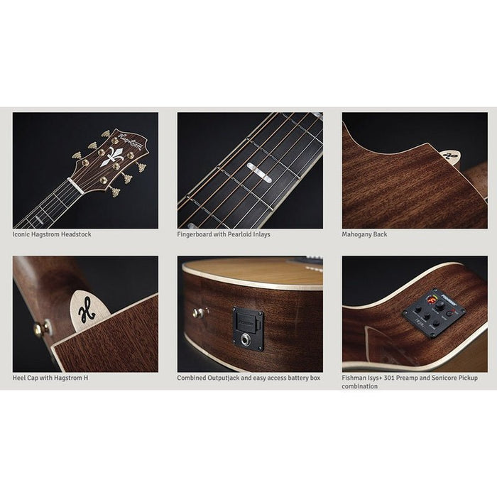 Hagstrom Mora II Series Dreadnought AC/EL Guitar with Cutaway in Natural (HSMODRE2CE) - Gsus4