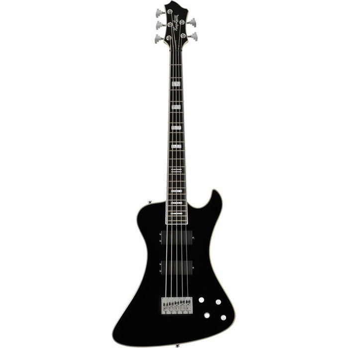 Hagstrom Nekromant-5 String Bass Guitar in Black Gloss with Hardcase (HSNEKR5BLK) - Gsus4