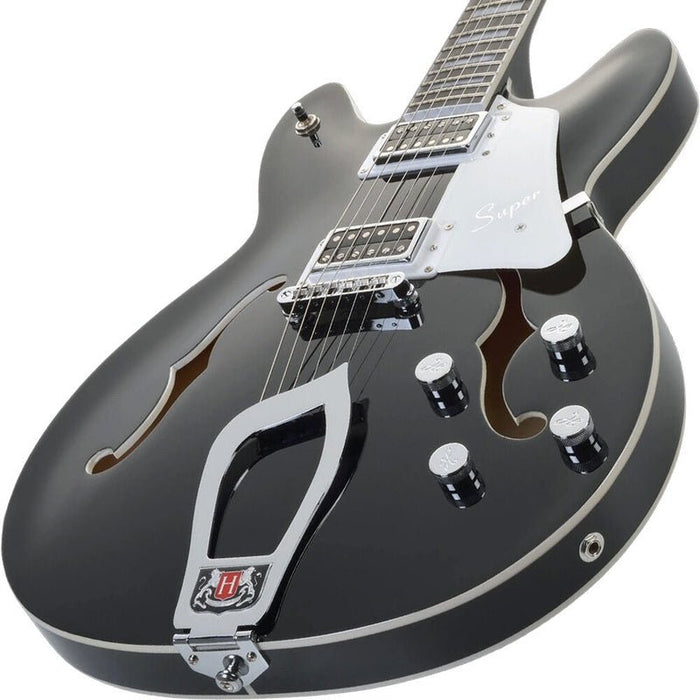 Hagstrom Super Viking Semi-Hollow Electric Guitar in Black Gloss (HSSUVIKBLK) - Gsus4