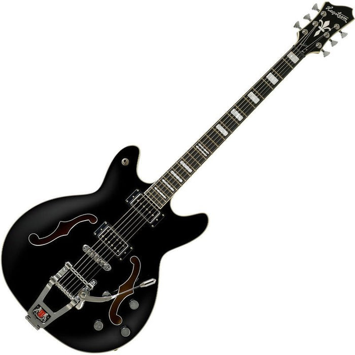 Hagstrom Tremar Viking Deluxe Baritone Semi-Hollow Guitar in Black Gloss (HSTREVIKBADXBLK) - Gsus4