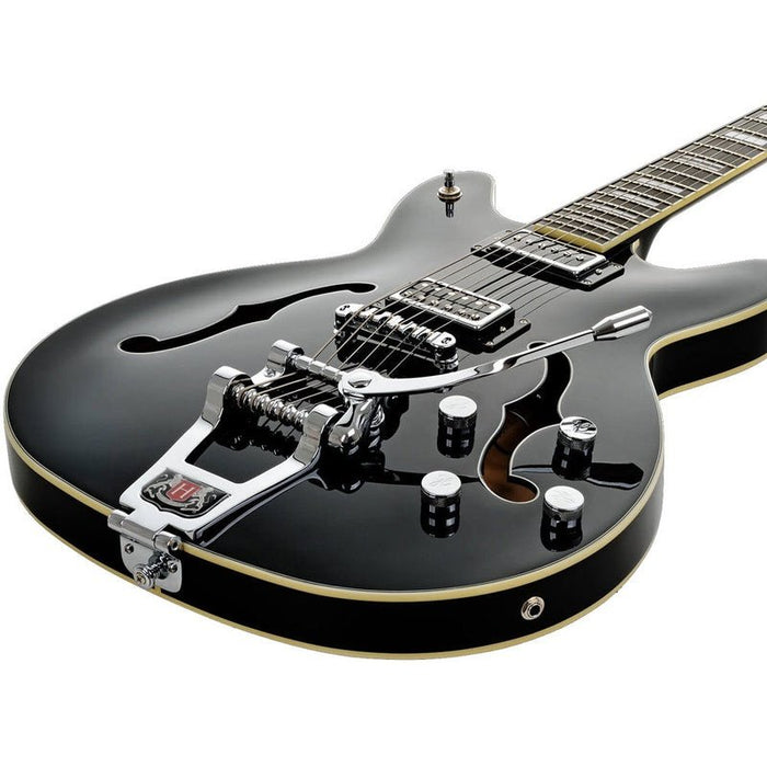 Hagstrom Tremar Viking Deluxe Baritone Semi-Hollow Guitar in Black Gloss (HSTREVIKBADXBLK) - Gsus4