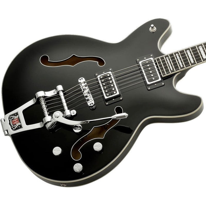 Hagstrom Tremar Viking Deluxe Baritone Semi-Hollow Guitar in Black Gloss (HSTREVIKBADXBLK) - Gsus4
