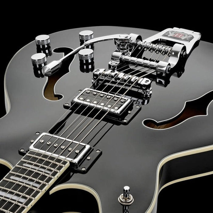 Hagstrom Tremar Viking Deluxe Baritone Semi-Hollow Guitar in Black Gloss (HSTREVIKBADXBLK) - Gsus4