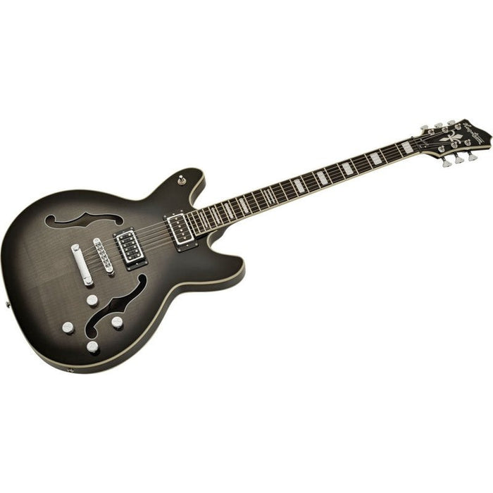 Hagstrom Viking Deluxe Baritone Semi-Hollow Guitar in Cosmic Black Burst Gloss (HSVIDLXBARICBB) - Gsus4