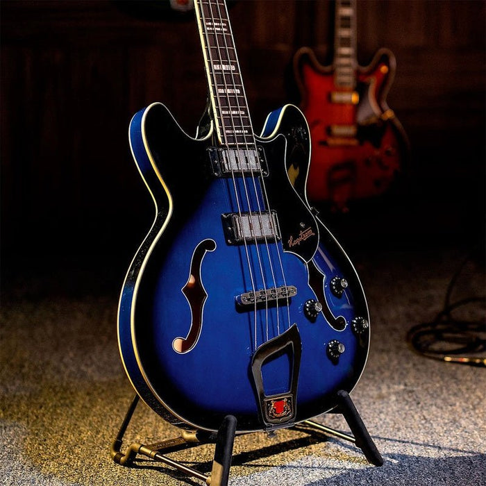 Hagstrom Viking Semi-Hollow Bass Guitar in Dark Baltic Sea Burst Gloss (HSVIKBDBS) - Gsus4