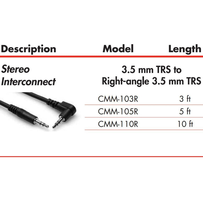 Hosa | CMM110R | Stereo Interconnect | 3.5mm TRS To RIGHT - ANGLE 3.5mm TRS | 10 Ft / 3m (HOS - CMM110R) - Gsus4
