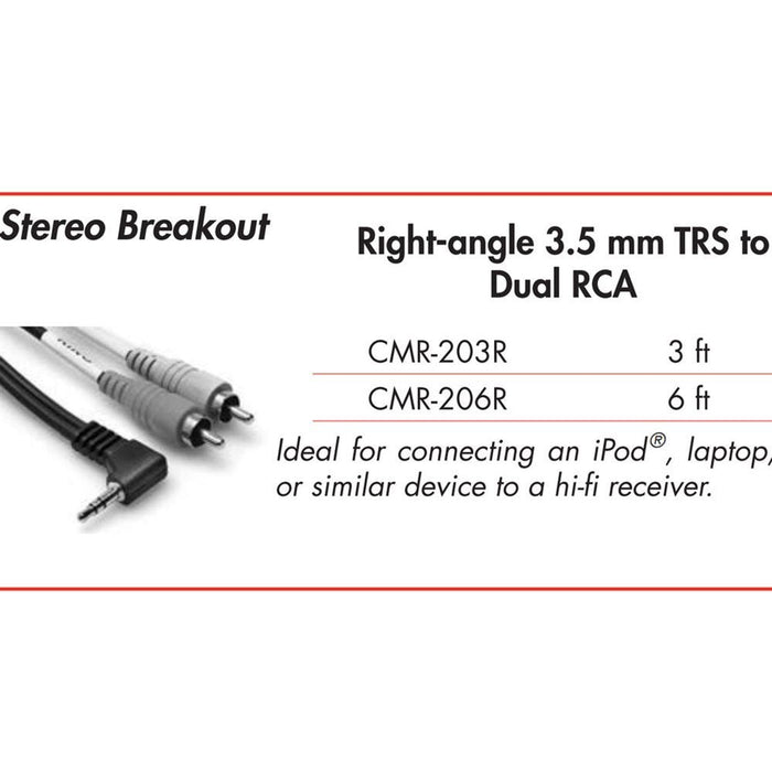 Hosa | CMR203R | Stereo Breakout Y - Cable | RIGHT - ANGLE 3.5mm TRS To Dual RCA | 3 Ft / 0.9m (HOS - CMR203R) - Gsus4
