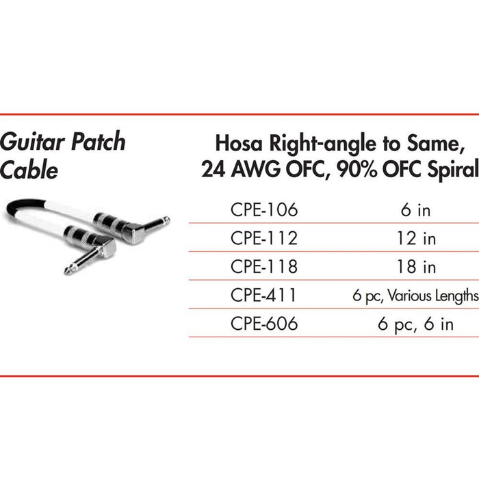 Hosa | CPE411 | Guitar Patch Cable | RIGHT - ANGLE To Same | 6 Pc in Various Lengths (HOS - CPE411) - Gsus4