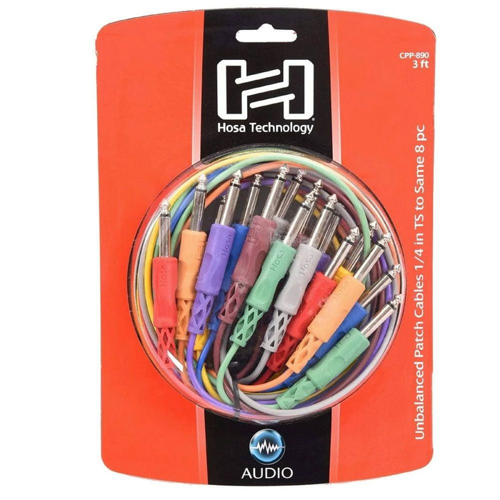 Hosa CPP-890 1/4" TS to Same Unbalanced Patch Cables (8-Pack 3ft) (HOS-CPP890) - Gsus4