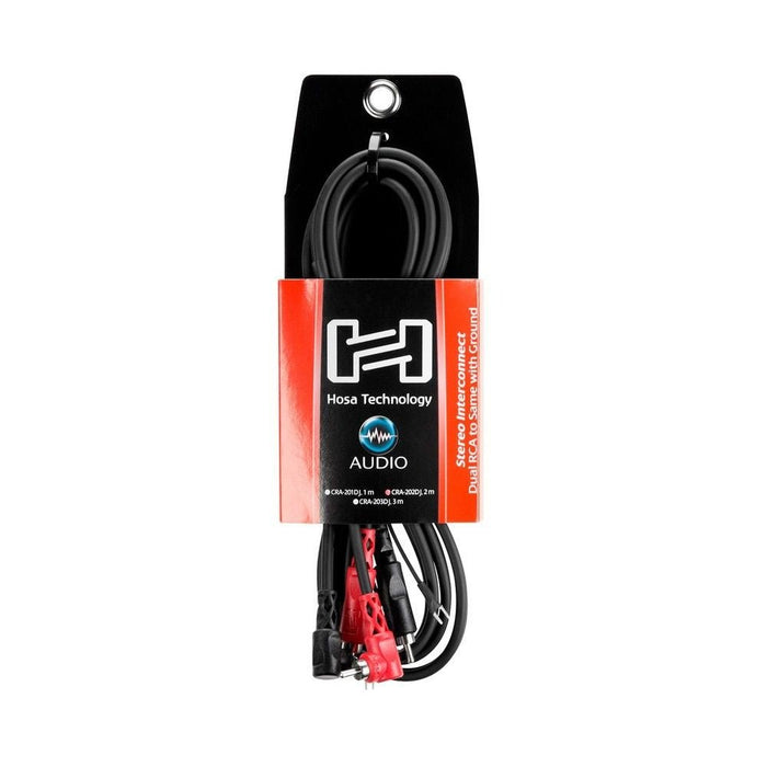 Hosa CRA-202DJ Dual RCA to Dual Right-Angle RCA w/ Ground Stereo Interconnect Cable (2m) (HOS-CRA202DJ) - Gsus4