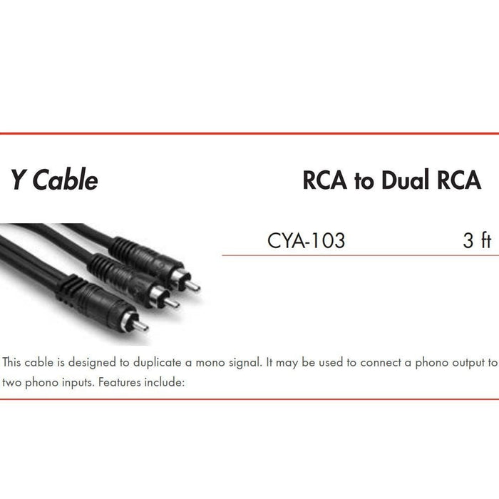 Hosa CYA-103 RCA to Dual RCA Y-Cable (3ft) (HOS-CYA103) - Gsus4