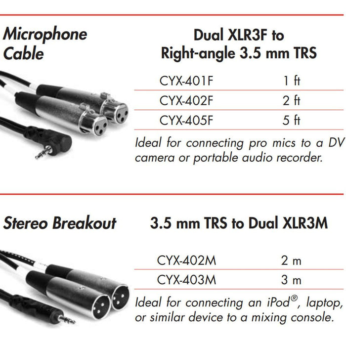 Hosa | CYX405F | Camera Microphone Y - Cable | Dual XLR f To RIGHT - ANGLE 3.5mm TRS | 5 Ft / 1.5m (HOS - CYX405F) - Gsus4