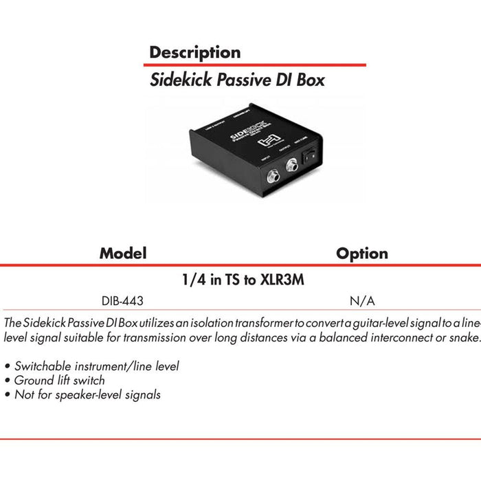 Hosa | DIB443 | Sidekick Passive DI Box (HOS - DIB443) - Gsus4