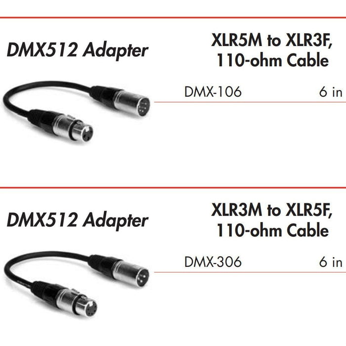 Hosa DMX-106 5-Pin XLR(M) to 3-Pin XLR(F) DMX512 Adaptor Cable (6") (HOS-DMX106) - Gsus4