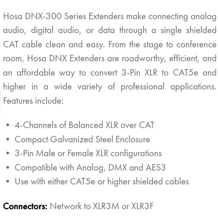 Hosa | DNX345F | 3 Pin DMX Extender | XLR Female To CAT RJ45 (HOS - DNX345F) - Gsus4