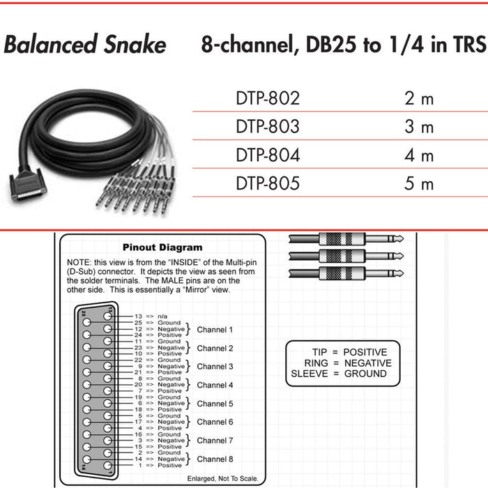 Hosa | DTP803 | DB25 Balanced Snake | DB25 to 8x 1/4" TRS | 3 M (HOS - DTP803) - Gsus4