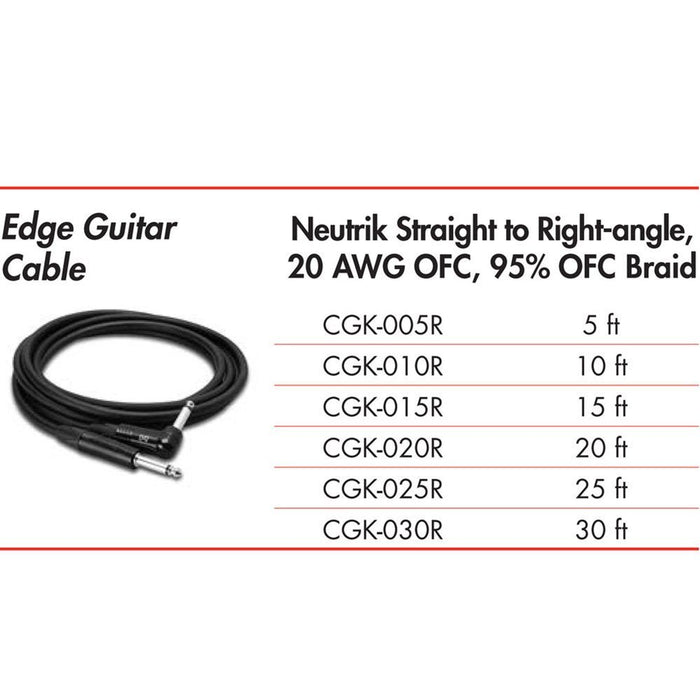 Hosa | EDGE CGK020R | Neutrik Guitar Cable | RIGHT - ANGLE To Straight | 20 FT / 6 M (HOS - CGK020R) - Gsus4