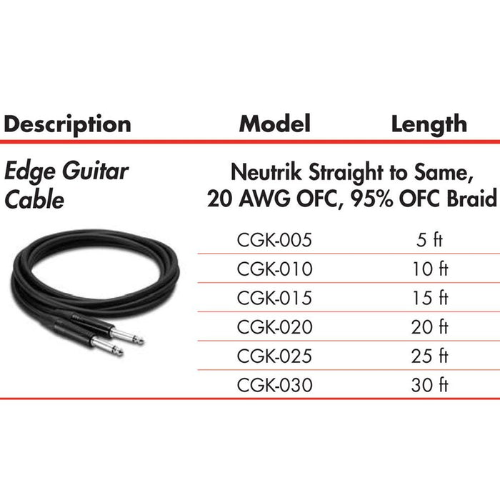 Hosa | EDGE CGK025 | Neutrik Guitar Cable | Straight To Same | 25 FT / 7.6 M (HOS - CGK025) - Gsus4