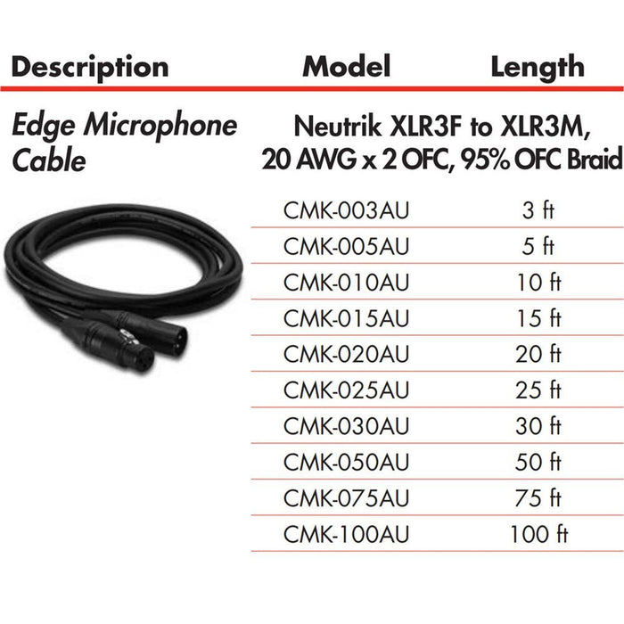 Hosa | EDGE CMK100AU | Neutrik Microphone XLR Cable | 100 FT / 30 M (HOS - CMK100AU) - Gsus4