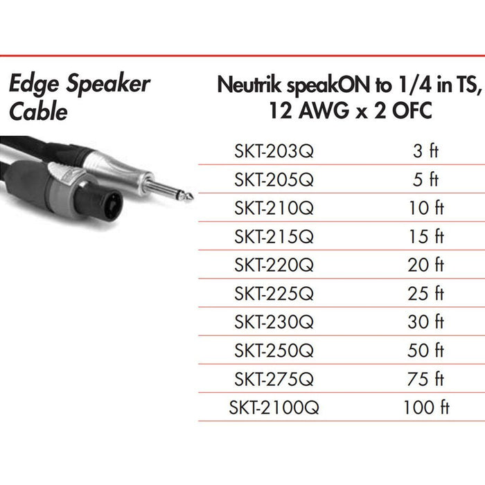 Hosa | EDGE SKT215Q | Neutrik Speaker Cable | Speakon to 1/4" TS | 15 FT / 4.5 M (HOS - SKT215Q) - Gsus4