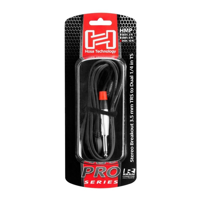 Hosa HMP-010Y REAN 3.5mm TRS to Dual 1/4" TS Pro Stereo Breakout Cable (10ft) (HOS-HMP010Y) - Gsus4