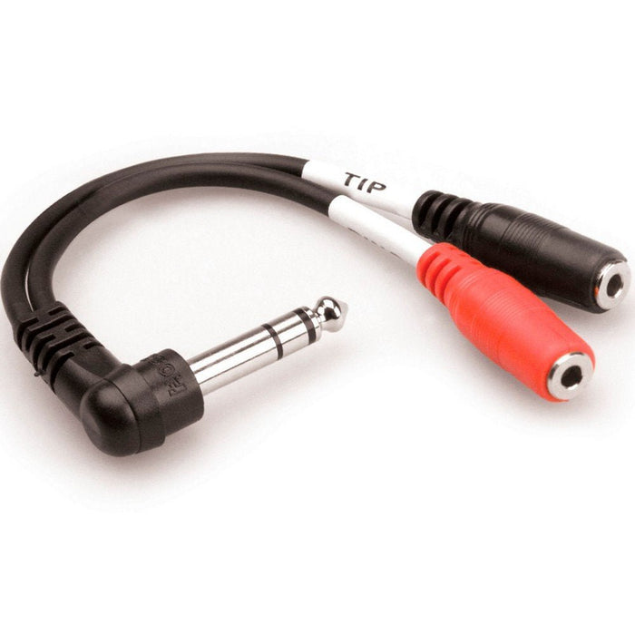 Hosa | YPM523 | Stereo Breakout Y - Calbe Adapter | RIGHT - ANGLE 1/4" TRS To Dual 3.5mm TRS Feamle (HOS - YPM523) - Gsus4