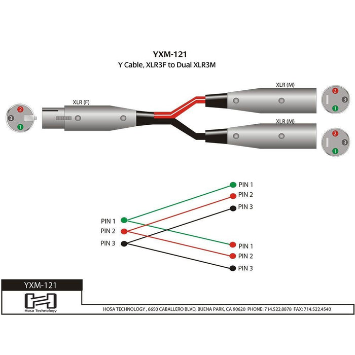 Hosa YXM-121 XLR(F) to Dual XLR(M) Y-Cable Adaptor (HOS-YXM121) - Gsus4