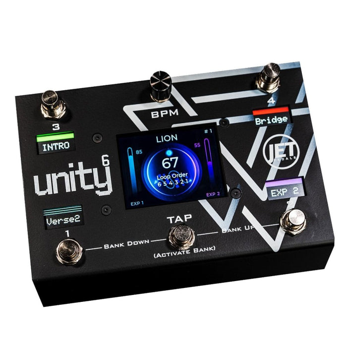 jet pedals JET Pedals | UNITY 6 | Re-Arrangeable 6Ch Loop Switcher & MIDI Controller | w/ Built-in Touch Screen, WiFi & Bluetooth | Black
