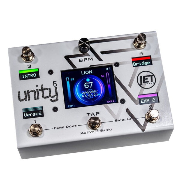 jet micro midi pedal JET Pedals | UNITY 6 | Re-Arrangeable 6Ch Loop Switcher & MIDI Controller |  w/ Built-in Touch Screen, WiFi & Bluetooth | White