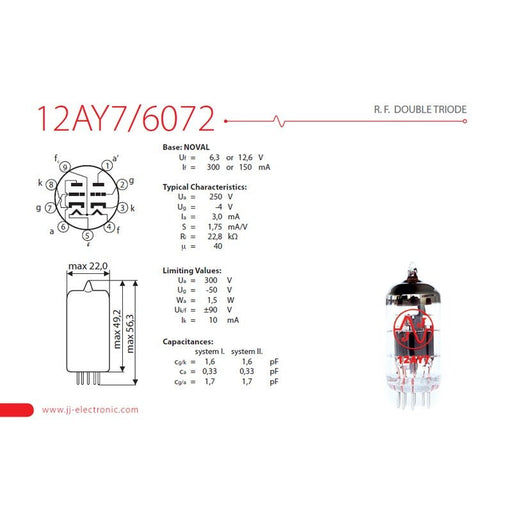 JJ Electronic 12AY7/6072 Preamplifying Tube (JJ12AY7) - Gsus4
