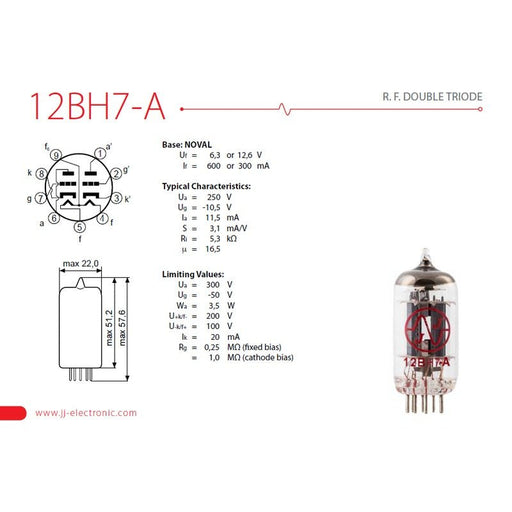 JJ Electronic 12BH7-A Preamplifying Tube (JJ12BH7A) - Gsus4