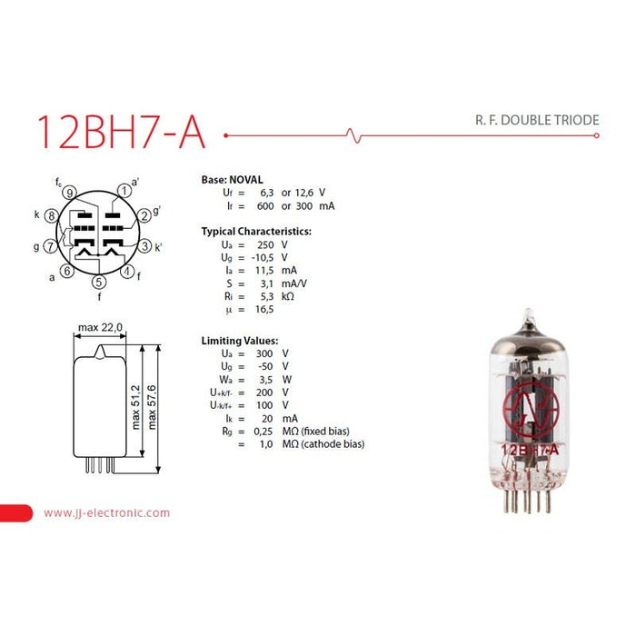 JJ Electronic 12BH7-A Preamplifying Tube (JJ12BH7A) - Gsus4