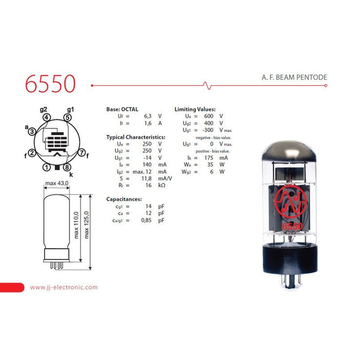 JJ Electronic 6550 Power Tube (Single) (JJ6550) - Gsus4