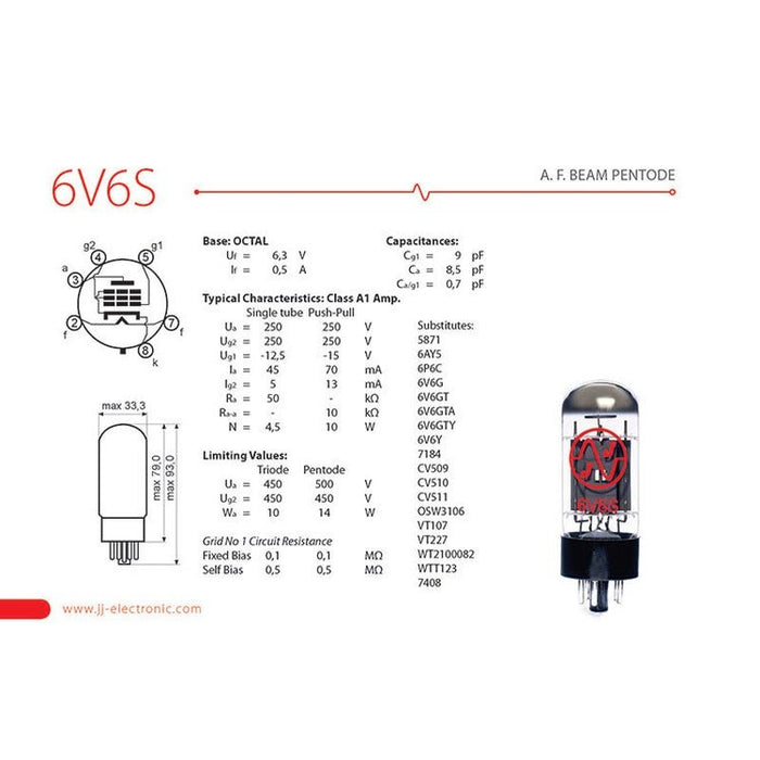 JJ Electronic 6V6S Power Tubes Matched Quad (JJ6V6SQUAD) - Gsus4