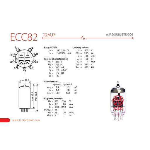 JJ Electronic ECC82/12AU7 Preamplifying Tube (JJECC82) - Gsus4
