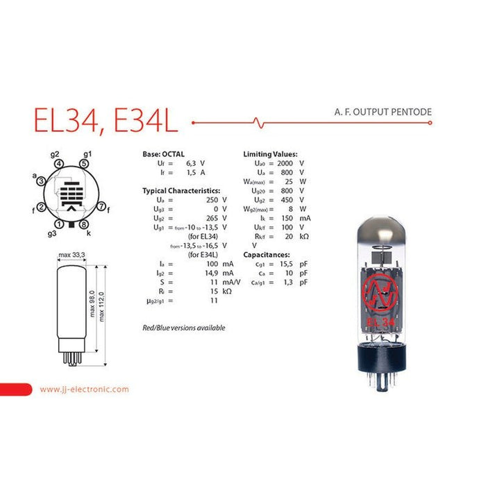 JJ Electronic EL34 Power Tubes (Matched Pair) (JJEL34) - Gsus4
