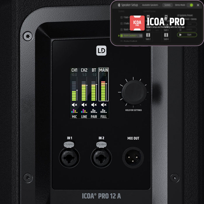 LD Systems | ICOA PRO 12A | 133db SPL 2000W Coaxial 12" Powered Speaker | w/ 3" Voice Coil, Bluetooth & DSP (LDS-ICOA12APRO) - Gsus4