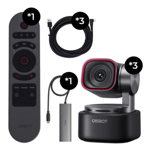 OBSBOT | Tiny 3 Combo | 3x Camera Pack | Webcam 4K Voice Control PTZ Camera (OWB-2409-Combo) - Gsus4