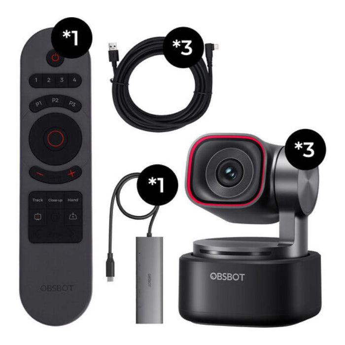 OBSBOT | Tiny 3 Combo | 3x Camera Pack | Webcam 4K Voice Control PTZ Camera (OWB-2409-Combo) - Gsus4