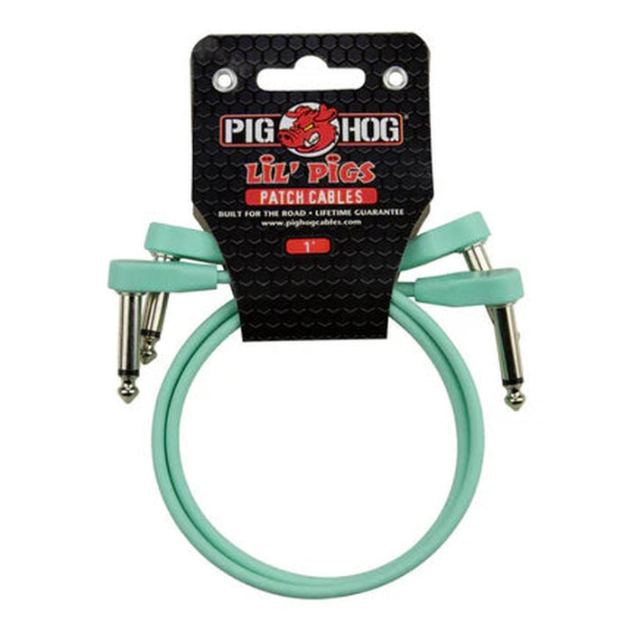 Pig Hog Lil' Pigs Low Profile PHLSK1SG 1' Seafoam Green Patch Cables (2 Pack) (PHLSK1SG) - Gsus4