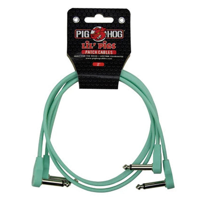 Pig Hog Lil' Pigs Low Profile PHLSK2SG 2' Seafoam Green Patch Cables (2 Pack) (PHLSK2SG) - Gsus4