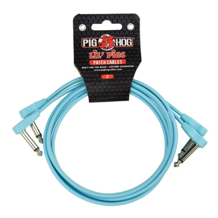 Pig Hog Lil' Pigs Low Profile PHSLK3DB 3' Daphne Blue Patch Cables (2 Pack) (PHLSK3DB) - Gsus4