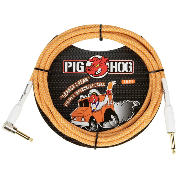Pig Hog PCH102OCR 10ft Straight/Right Angle Braided Instrument Cable in Orange Creme (PCH102OCR) - Gsus4