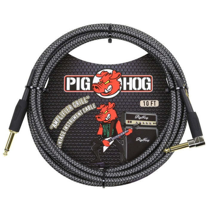 Pig Hog PCH10AGR 10ft Straight/Right Angle Braided Instrument Cable in Amplifier Grill Grey (PCH10AGR) - Gsus4