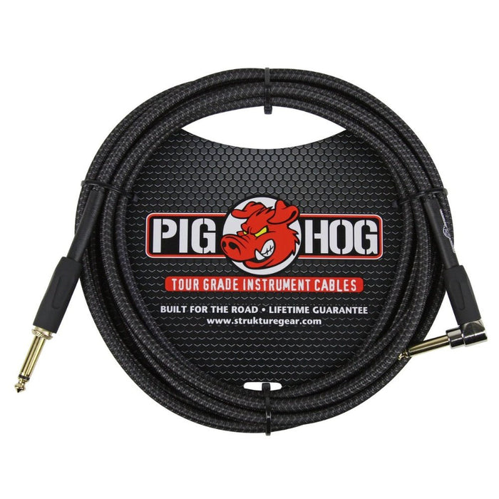Pig Hog PCH10BKR 10ft Straight/Right Angle Braided Instrument Cable in Black (PCH10BKR) - Gsus4