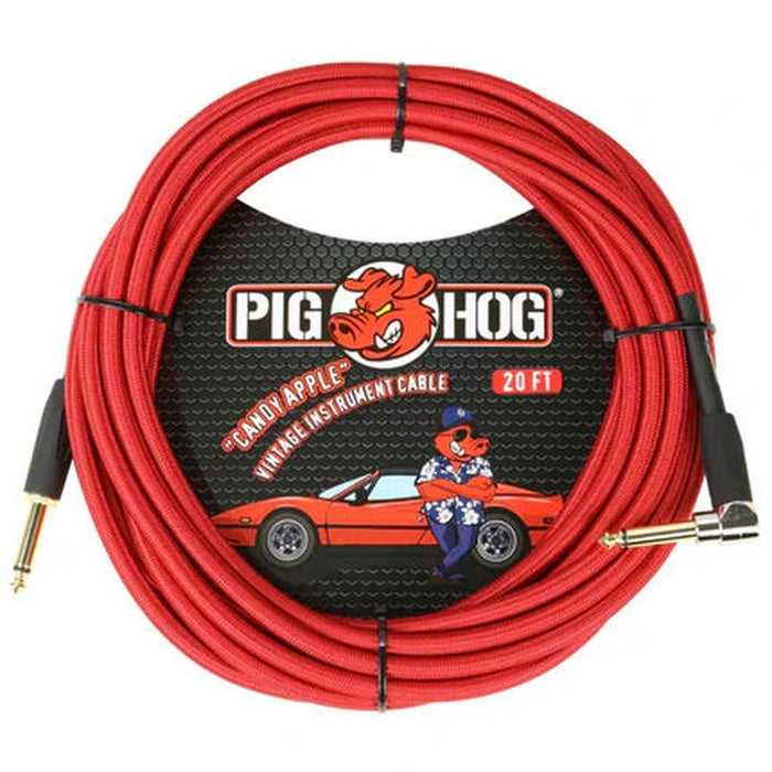 Pig Hog PCH10CAR 10ft Straight/Right Angle Braided Instrument Cable in Candy Apple Red (PCH10CAR) - Gsus4