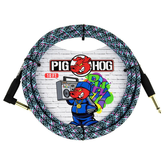 Pig Hog PCH10GBLR 10ft Straight/Right Angle Braided Instrument Cable in Blue Graffiti (PCH10GBLR) - Gsus4
