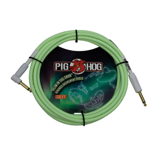Pig Hog PCH10GLOR “Glow in the Dark” Instrument Cable, 10ft Right Angle (PCH10GLOR) - Gsus4